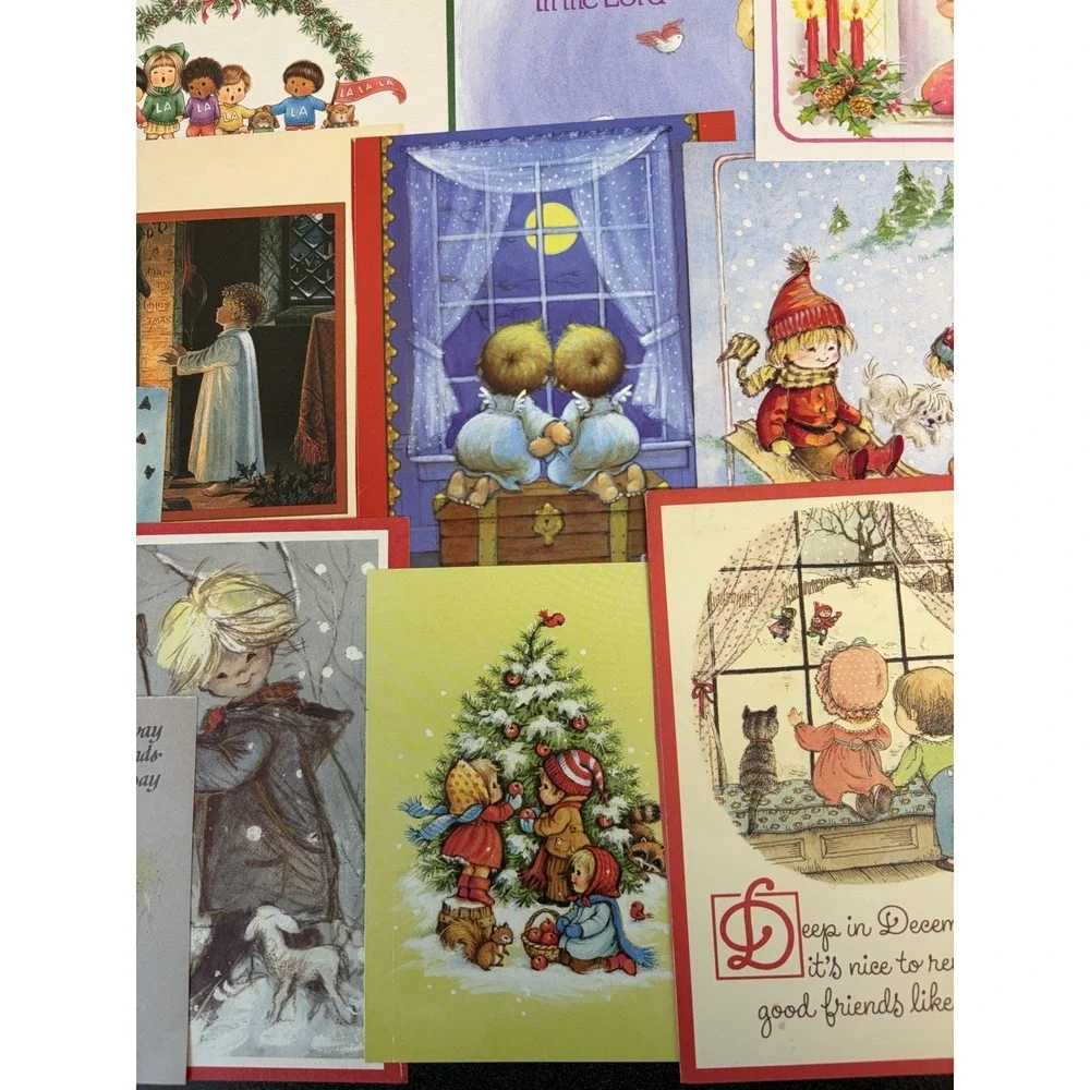 Vintage Christmas Cards Fronts ONLY Kids Children Scrapbooking Crafts Lot of 50+